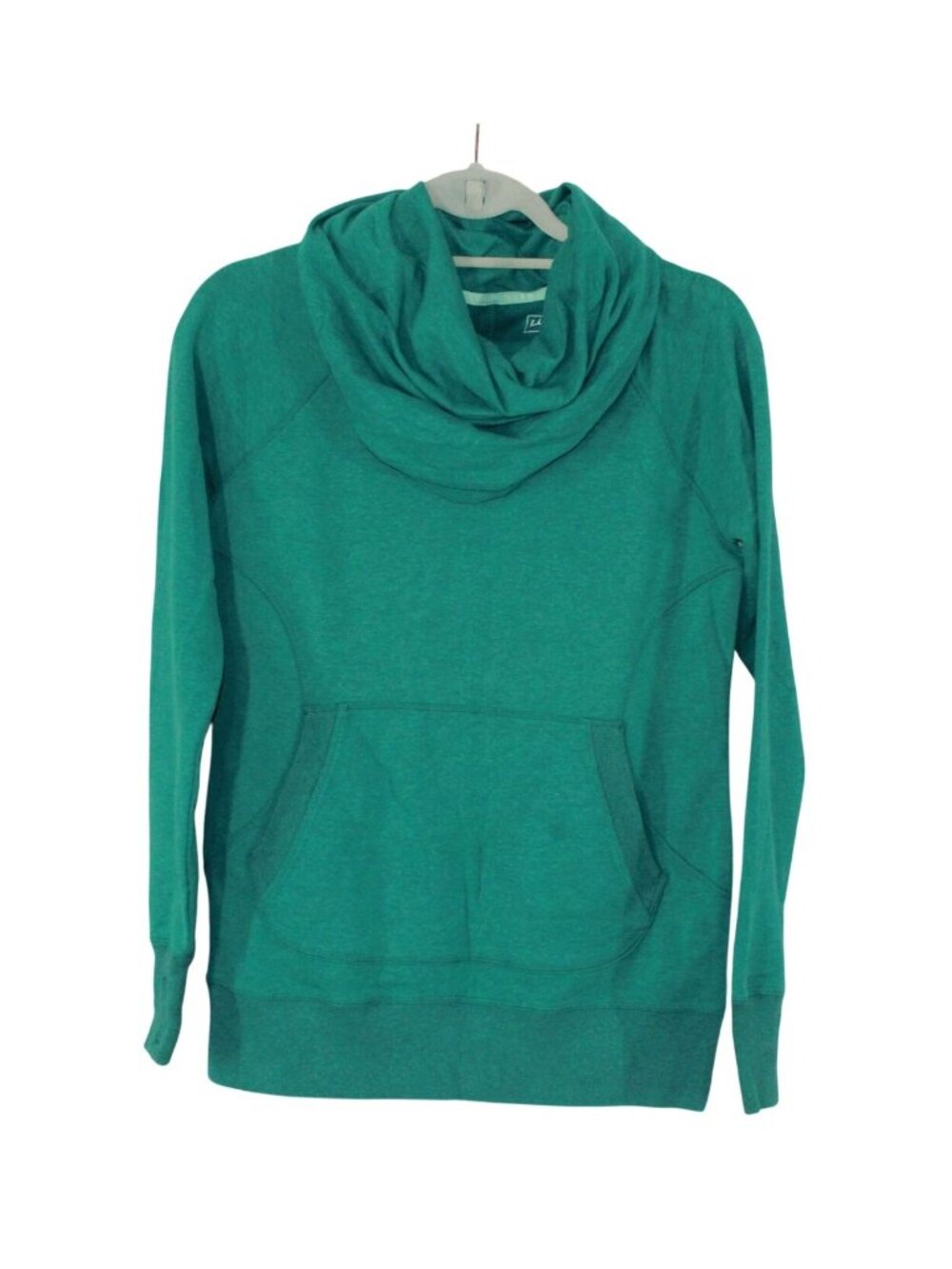 LL Bean Cozy Pullover Sweatshirt Pockets Cowl Neck Top Green Athleisure Size XS